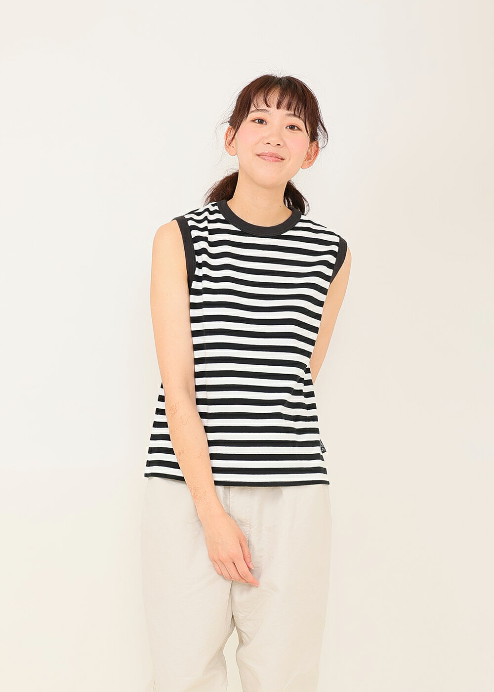 Rakuten - ドライコットン ボーダー ノースリTシャツ