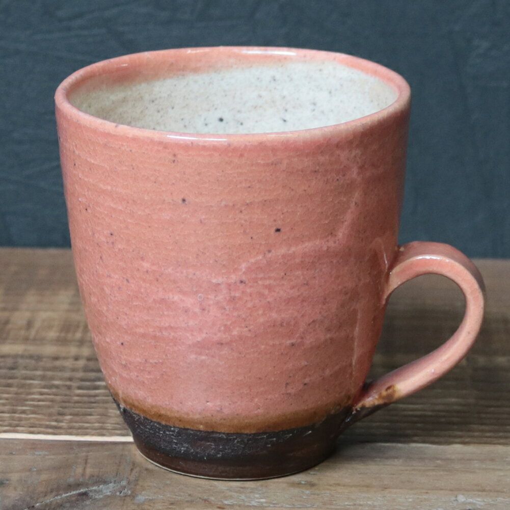 信楽焼 マグカップ 380ml（満水時）陶器 和風 コップ おしゃれ 食器 和食器 スープカップ ティーカップ 結婚祝い 梨地(桃)マグカップ w504-06