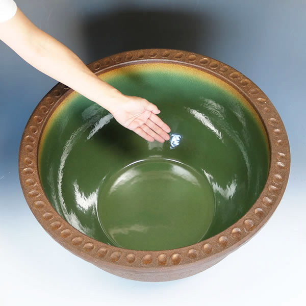 スイレン鉢 大型 陶器水鉢 信楽焼 水鉢 鉢 金魚鉢 めだか鉢 すいれん鉢 メダカ鉢 ハス鉢 大きい鉢 しがらき 睡蓮鉢 和風 20号トチリ碗型水鉢 ［su-0007］