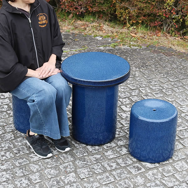 送料無料 15号信楽焼ガーデンテーブル 陶器テーブル 焼き物 庭 ベランダ 庭園セッ...