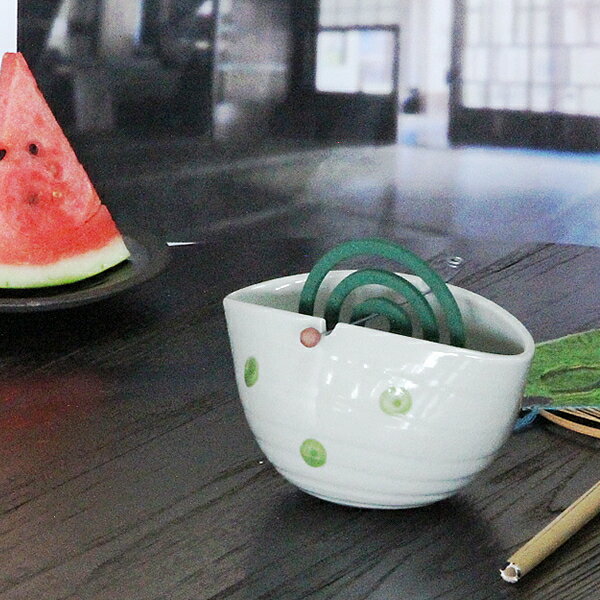 【今だけ限定10%OFFクーポン】夏の風物詩！信楽焼き緑点々蚊遣り！陶器蚊やり器！インテリアも最適 蚊遣り器 やきもの 蚊取り 焼き物 信楽 蚊取り線香 蚊遣器[kr-0049]