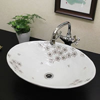 【4月1日限定11%OFFクーポン】信楽焼さくら絵小判型手洗い鉢！飽きのこない洗面鉢！お洒落な洗面器 手洗器 手洗鉢 洗面ボール 洗面シンク 陶器 洗面台 手洗い鉢 洗面ボウル 洗面陶器 やきもの 和風【tr-4104】