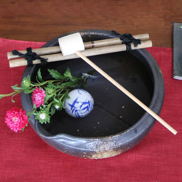 つくばい 信楽焼 竹付き鉢 陶器つくばい 金魚鉢 めだか鉢 スイレン鉢 竹付き鉢 しがらきやき 手洗い鉢 花器 花入れ [tu-0012]10P06Aug16