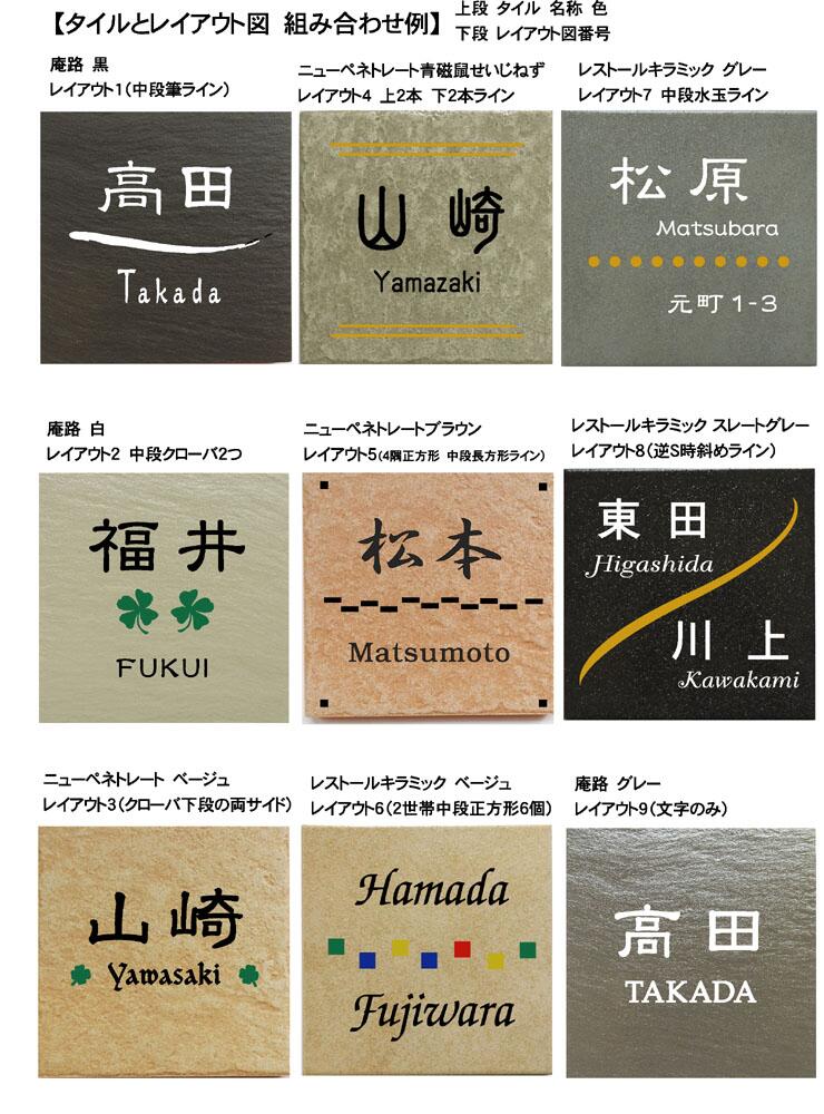 ★表札　タイル　彫文字　九谷焼 9種類のタイルとレイアウト図から選べます。サイズ144又は145mm角 厳選タイル 文字は800℃焼付。 戸建 おしゃれ 二世帯 彫り文字　番地 住所　川田美術陶板 表札ショップ 陶板アート 【通常12650円】のサムネイル