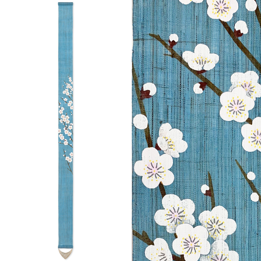 細タペストリー 風待ち草 梅 うめ 白梅 京都 洛柿庵 らくしあん 麻100％ 手染め 春 和モダン インテリア 2025 春 新作