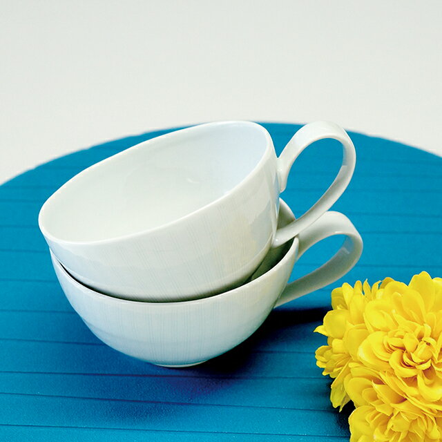 陶房青青白磁線彫スープカップペアセ...