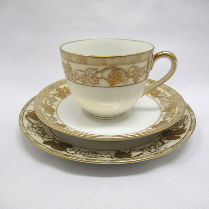 アンティーク トリオ カップ&ソーサー Noritake オールドノリタケ 英国輸出用 1910-1925年 金盛 ヴィンテージ 食器 陶磁器 キッチン雑貨 テーブルウェア ティ—セット 茶器