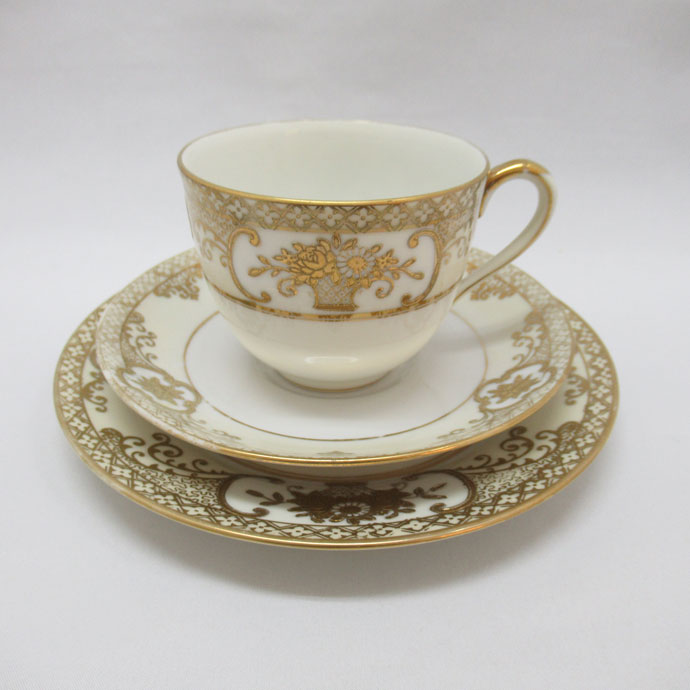 アンティーク トリオ カップ&ソーサー Noritake オールドノリタケ 英国輸出用 1906-1925年 金盛 ヴィンテージ 食器 陶磁器 キッチン雑貨 テーブルウェア ティ—セット 茶器