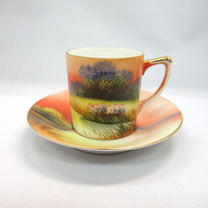 アンティーク デミカップ&ソーサー Noritake オールドノリタケ 英国輸出用 1910-1941年頃 ハンドペイント ヴィンテージ 食器 陶磁器 キッチン雑貨 テーブルウェア ティ—セット 茶器 ant-18a269-1-2-3-5