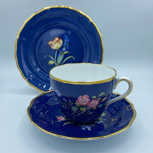 アンティーク トリオ カップ&ソーサー Copeland Spode コープランド・スポード Tulip チューリップ 1891-1920年頃 ヴィンテージ 食器 陶磁器 キッチン雑貨 テーブルウェア ティ—セット 茶器 花柄