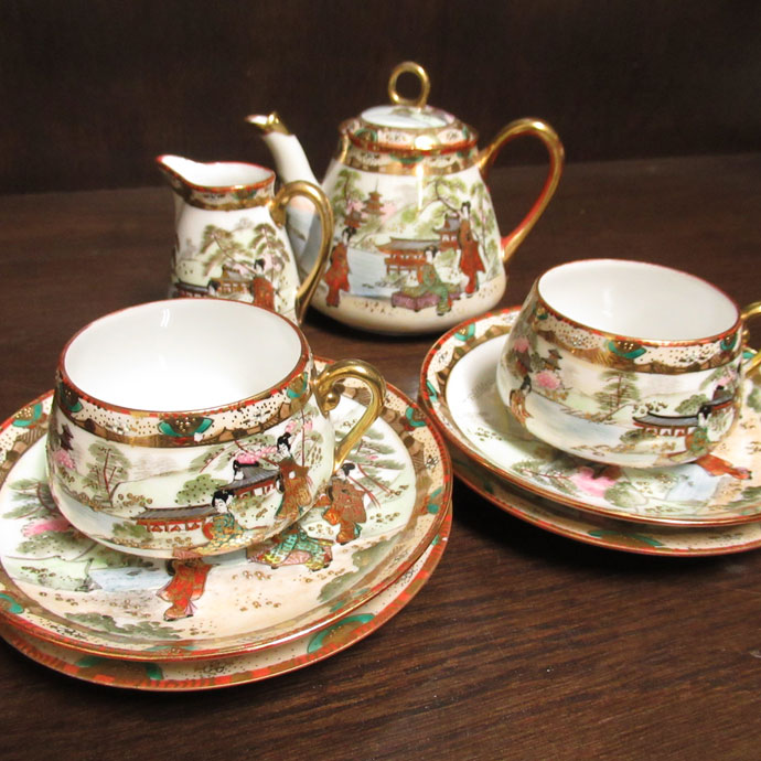 アンティーク ティーセット 一部 Noritake オールドノリタケ 金盛り 英国輸出用 1906-25年 ヴィンテージ 食器 陶磁器 キッチン雑貨 テーブルウェア 茶器 トリオ カップ&ソーサー ティーポット クリーマー ミルクジャグ