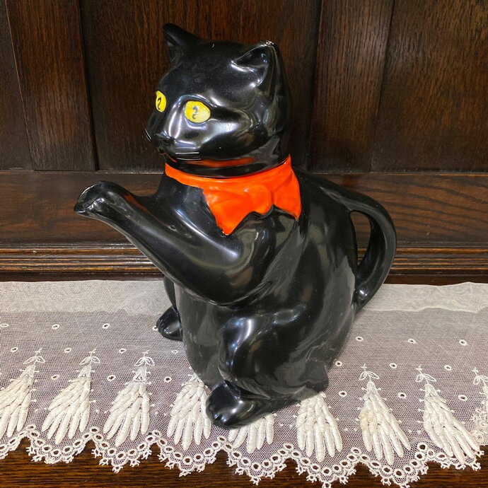 アンティーク ティーポット Wood & Sons ウッドアンドサンズ 黒猫 Pussy Foot イギリス 1927年頃 ヴィンテージ 食器 陶磁器 キッチン雑貨 テーブルウェア ティ—セット 茶器 コーヒーポット