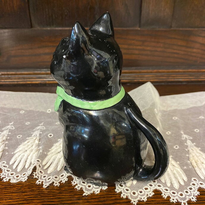 アンティーク 小物入れ 取っ手付き ミニジャグ 黒猫 グッドラックキャット イギリス直輸入 ヴィンテージ インテリア キッチン 欧州雑貨 収納 アクセサリーケース キャニスター 動物 [2]