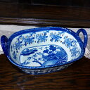 アンティーク食器 ヴィクトリアンウェア ボウル・バスケット大 ストーンウェア 1800年代 ブルーウィロー 古い レア 美品