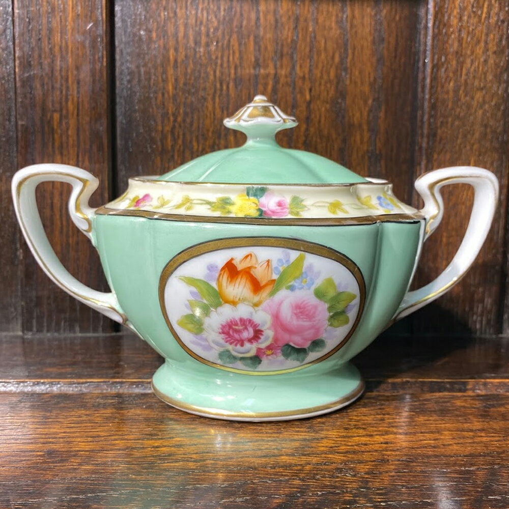 アンティーク シュガーポット Noritake オールドノリタケ アメリカ輸出用 1921-41年頃 花柄 ハンドペイント ヴィンテージ 食器 陶磁器 キッチン雑貨 テーブルウェア