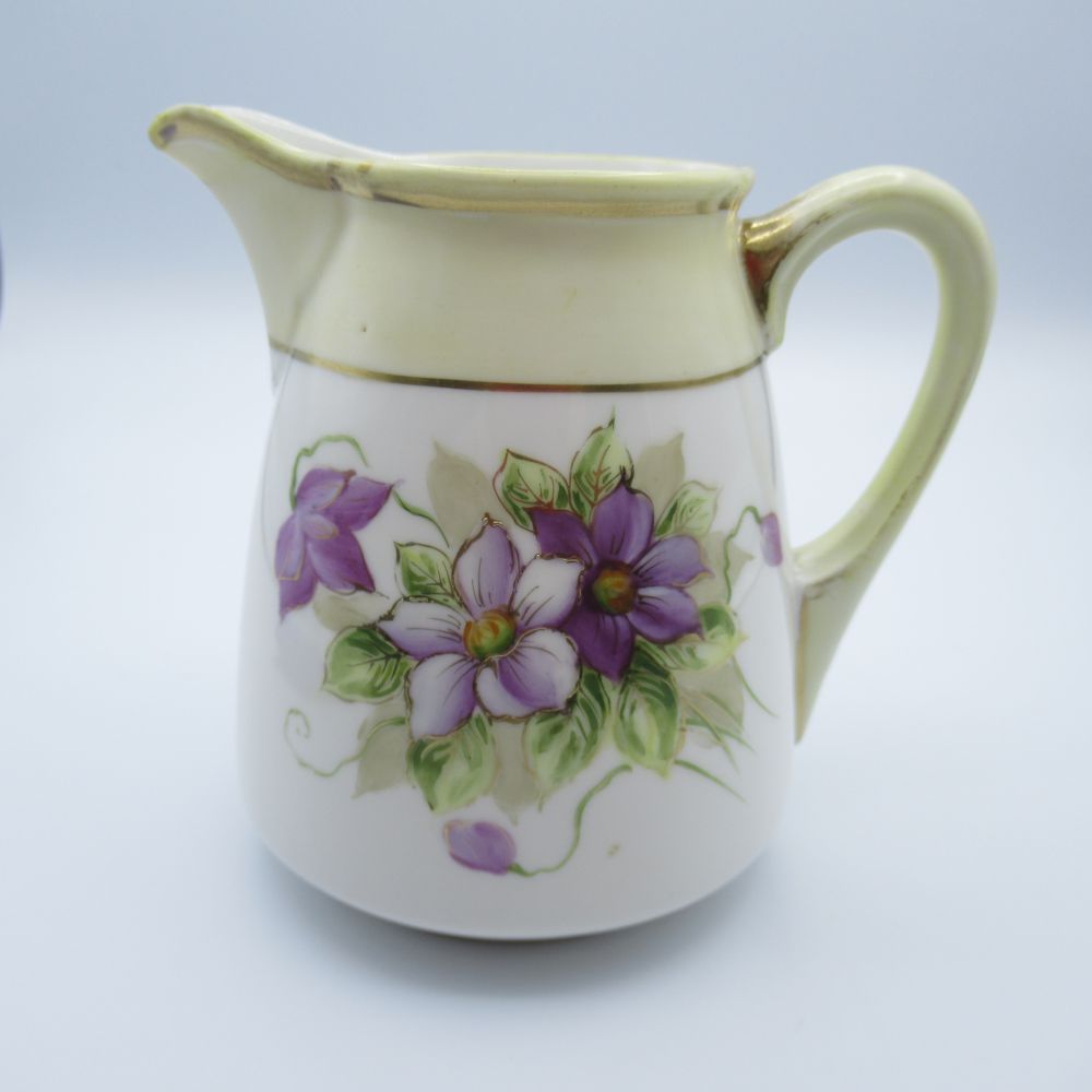 アンティーク食器 オールドノリタケ ミルクジャグ（クリーマー） 1906-1925年 全ハンドペイント（手描き） 花柄・スミレ・バイオレット 金スレ