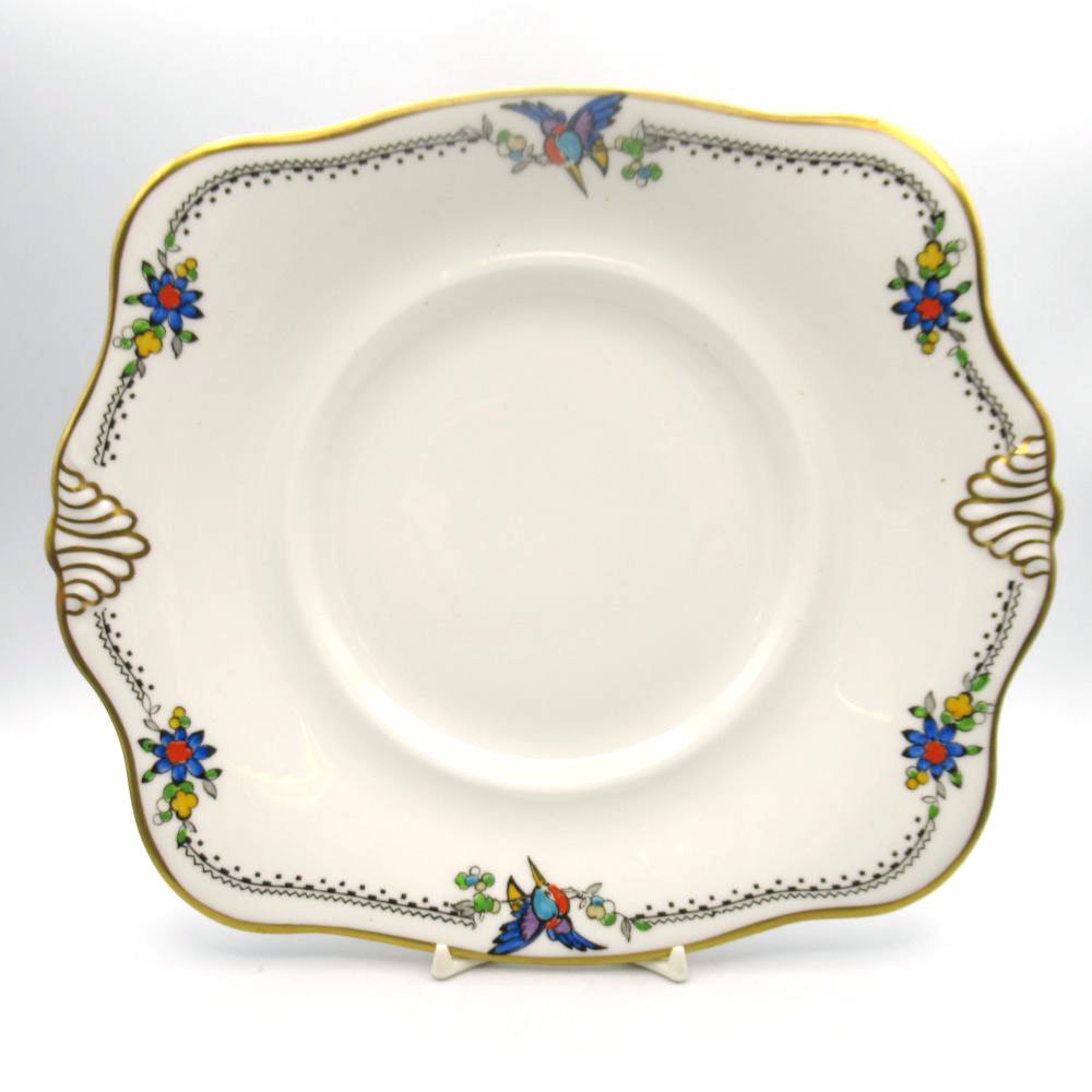 アンティーク プレート 大皿 Tuscan タスカン 鳥柄 一部ハンドペイント 1927年頃 ヴィンテージ 食器 陶磁器 キッチン雑貨 テーブルウェア 中皿 角皿