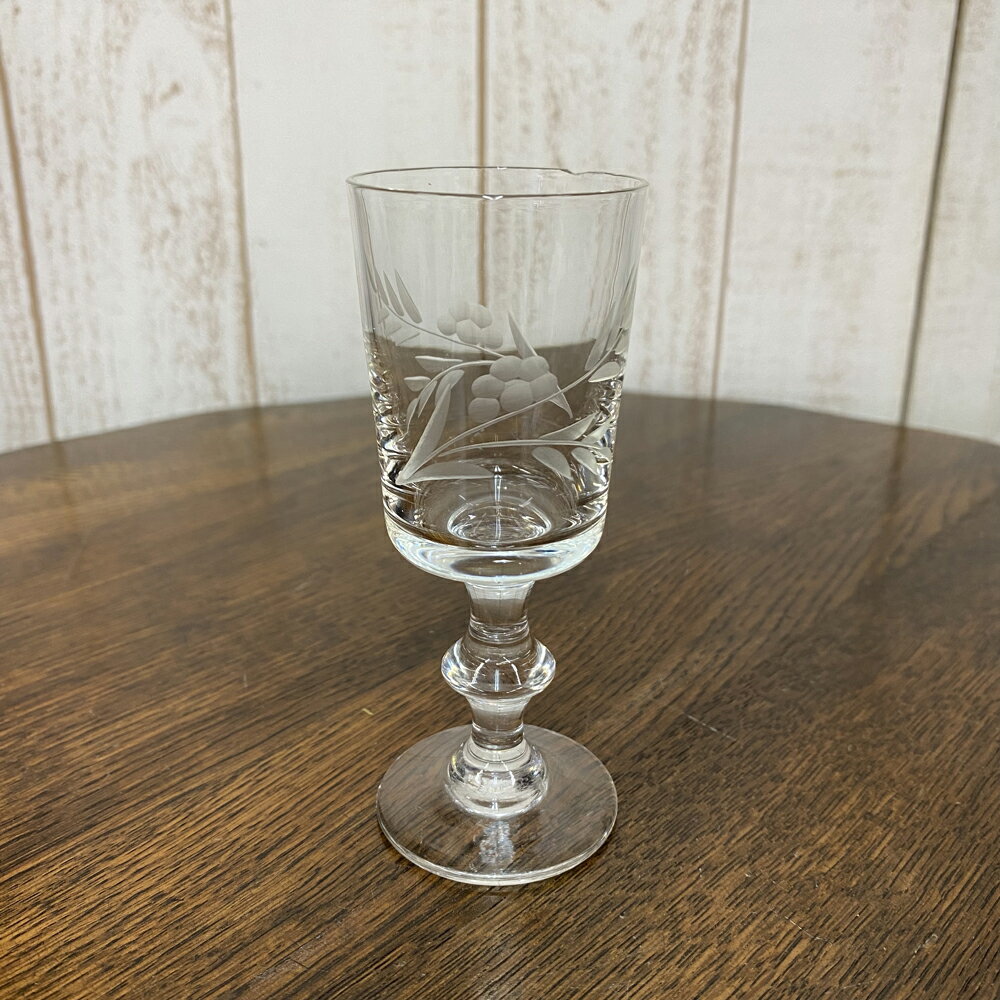 アンティーク リキュールグラス 植物柄 グラヴィール ヴィンテージ キッチン 欧州雑貨 テーブルウェア ガラス 食器 コーディアル 食前酒 食後酒
