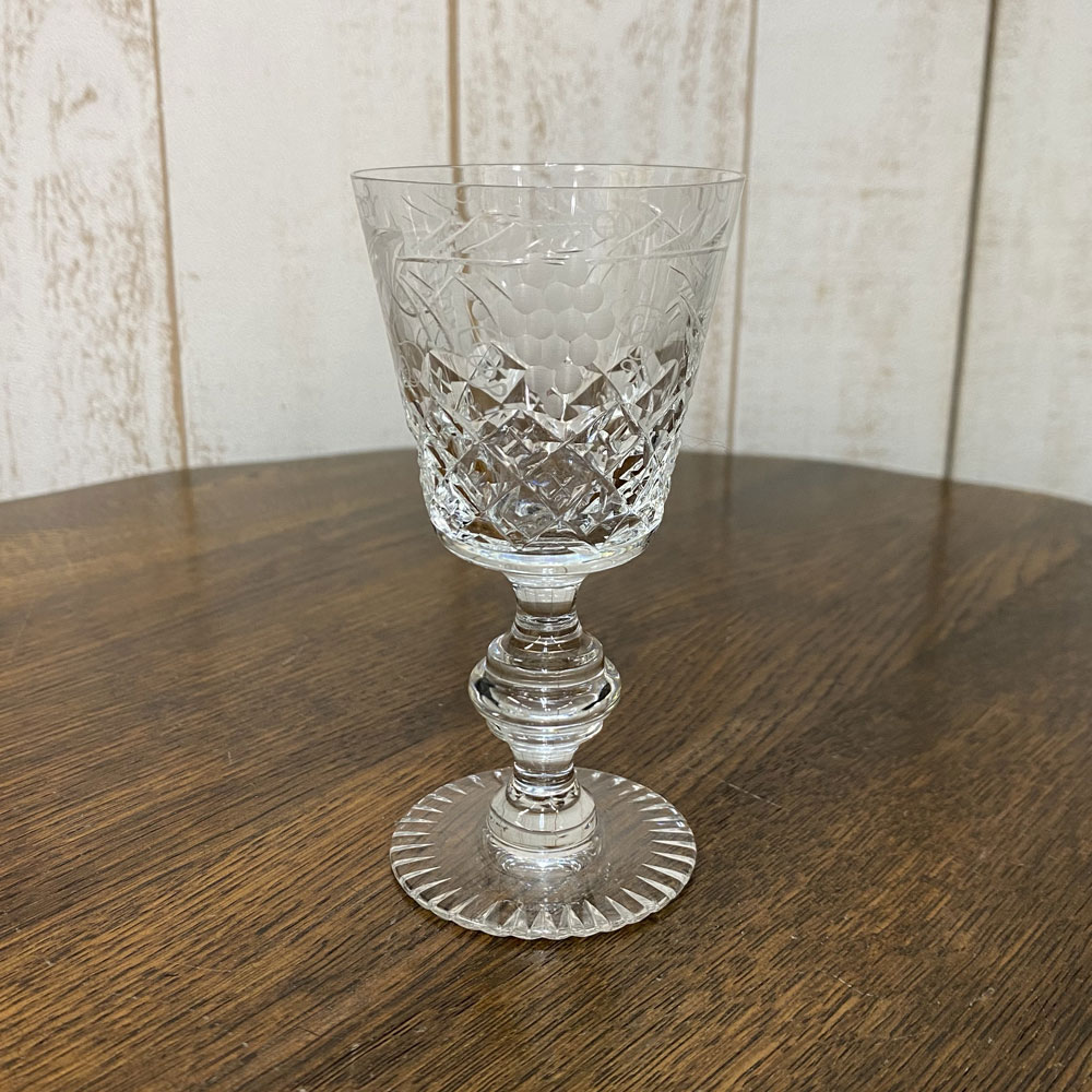 アンティーク リキュールグラス グラヴィール カットガラス 葡萄柄 ヴィンテージ 食器 キッチン雑貨 テーブルウェア ガラスのサムネイル