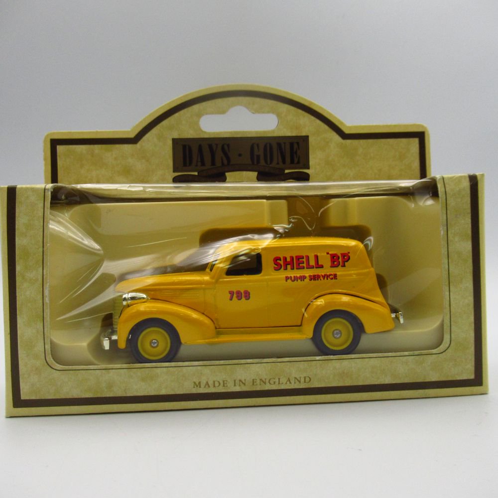 ヴィンテージ ミニカー 1939 Chevrolet Panel Van シボレー パネルバン SHELL 'BP' 石油事業 LLEDO 英国製 1980年代 アンティーク トイ おもちゃ 模型 オブジェ 外車 クラシックカー レトロ 企業広告 イギリス