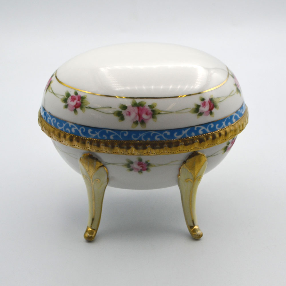 アンティーク 脚付き ボンボニエール 小物入れ Noritake オールドノリタケ 薔薇 ハンドペイント 英国輸出用 マルキ印 1906-1925年頃 ヴィンテージ インテリア 雑貨 置物 ボックス キャニスター