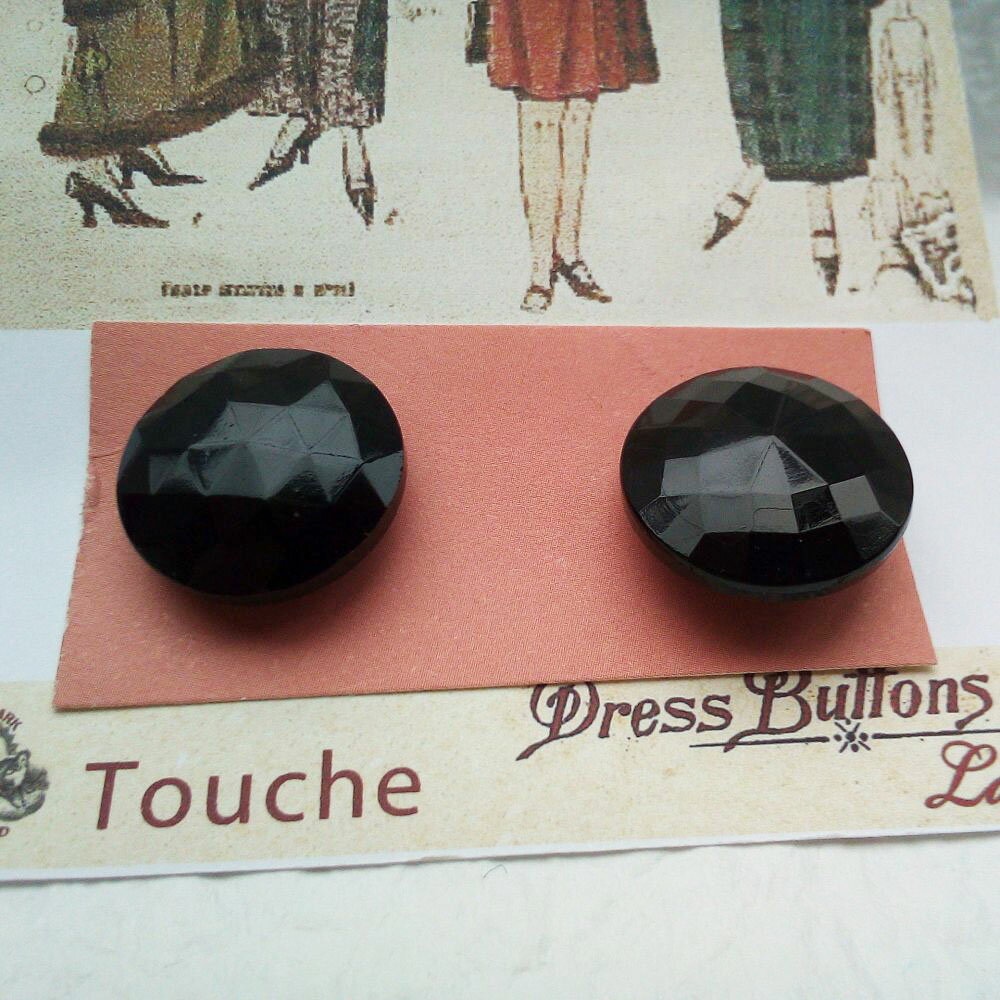 アンティーク ボタン 黒ガラス フレンチジェット 17mm 18mm ヴィクトリア時代から1900年代初期 ヴィン..