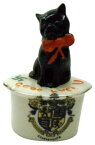 アンティーク フィギュア Carlton Ware カールトンウェア クレステッドチャイナ 黒猫 Bournemouth ボーンマス イギリス 1906-1927年頃 ヴィンテージ インテリア 雑貨 置物 陶磁器 お土産 紋章 動物