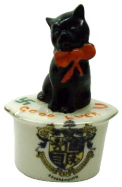 アンティーク フィギュア ブラックキャット ボーンマス Carlton Ware 1906-1927年頃 イギリス ヴィンテージ 置物 インテリア 雑貨 陶磁器 動物 黒猫 お土産