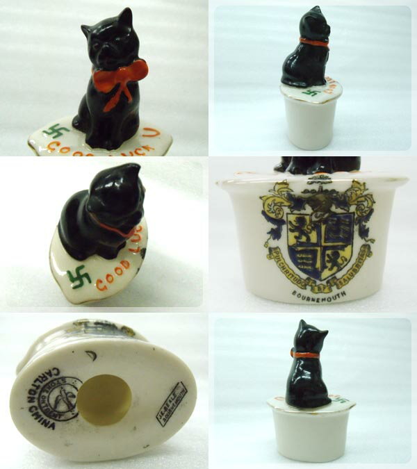 アンティーク フィギュア ブラックキャット ボーンマス Carlton Ware 1906-1927年頃 イギリス ヴィンテージ 置物 インテリア 雑貨 陶磁器 動物 黒猫 お土産