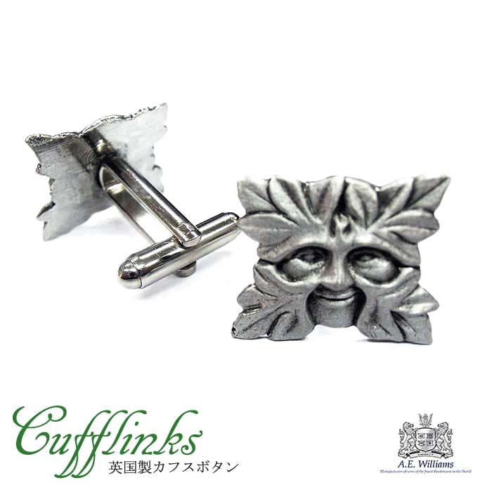 ピューター製 カフスリンクス グリーンマン 英国 A.E.Williams イギリス雑貨 カフスボタン スーツ シャツ おしゃれ かっこいい 男性 女性 メンズ...