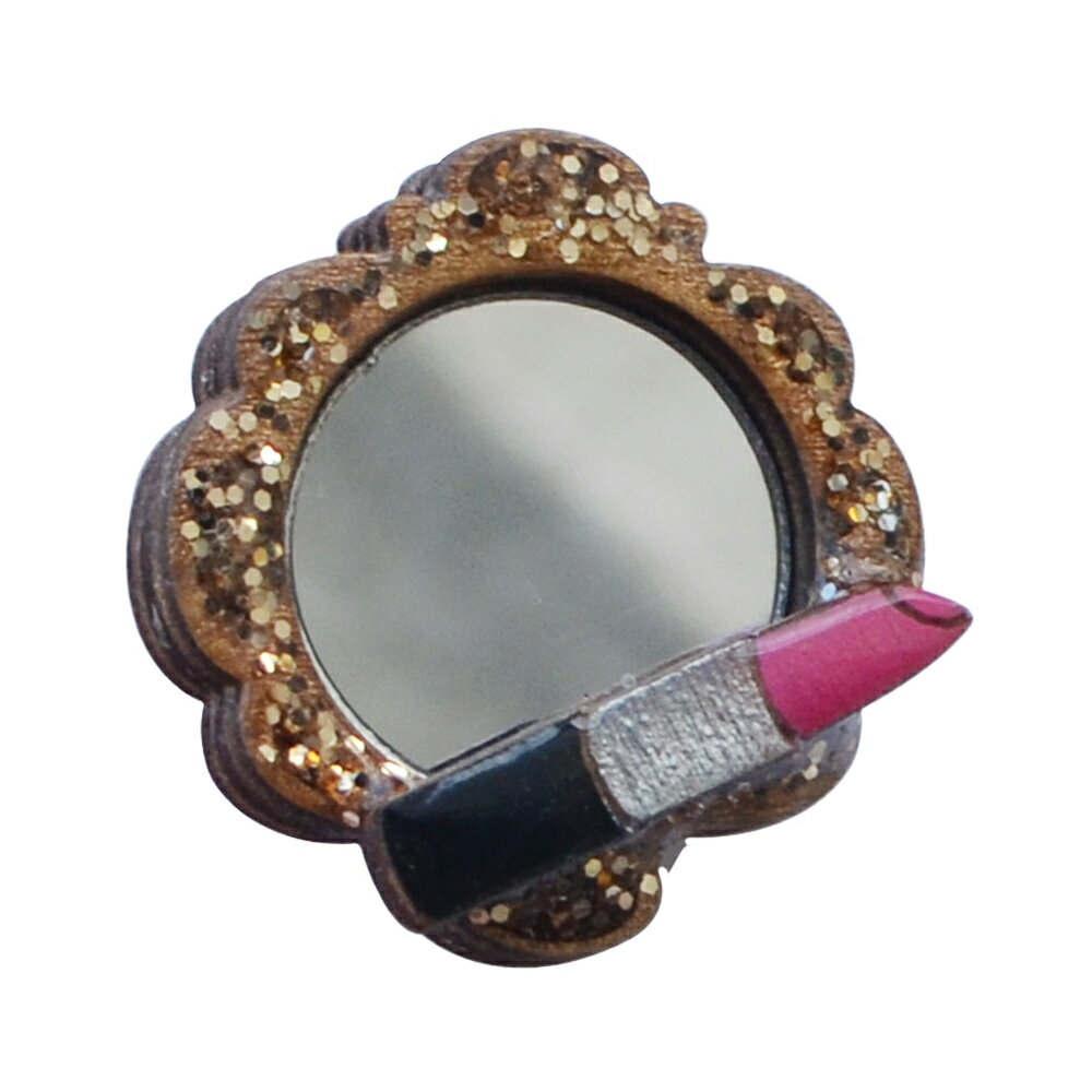 ハンドメイド ピンバッジ 木製 ミラー＆リップ 英国製 ベクベクメイクス ピンブローチ ピンズ 欧州雑貨..