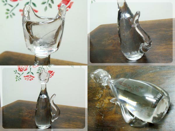 アンティーク キャンドルスタンド 猫 1960-1970年頃 ヴィンテージ インテリア 雑貨 おしゃれ かわいい 蝋燭立て キャンドルホルダー ガラス ネコ 2