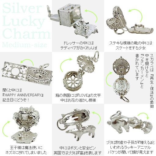 英国雑貨「トゥーシェ」のシルバーラッキーチャーム 中型 ドレッサー スケート靴 アニバーサリー 妖精の小箱 スカラベ ネズミの城 ぶたの貯金箱 925 シルバー 銀 アクセサリーパーツ ネックレス ピアス ブレスレット メール便OK｜アングル3