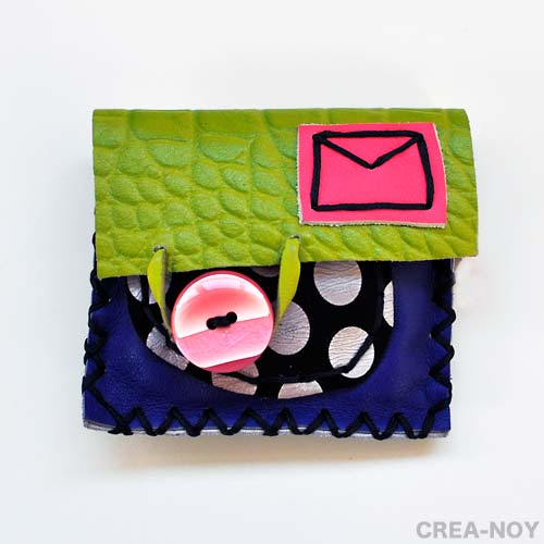 ハンドメイド レザー コインパース ライトグリーン×パープル フランス製 CREA-NOY クレア・ノイ ファッション 欧州雑貨 小物入れ ポーチ 革財布 コインケース ユニセックス レディース メンズ 革 個性的 一点物