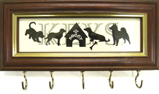 木製 ガラス 額絵 キーハンガー シルエットピクチャー ドッグ 英国製 Etched Elegance インテリア 欧州..