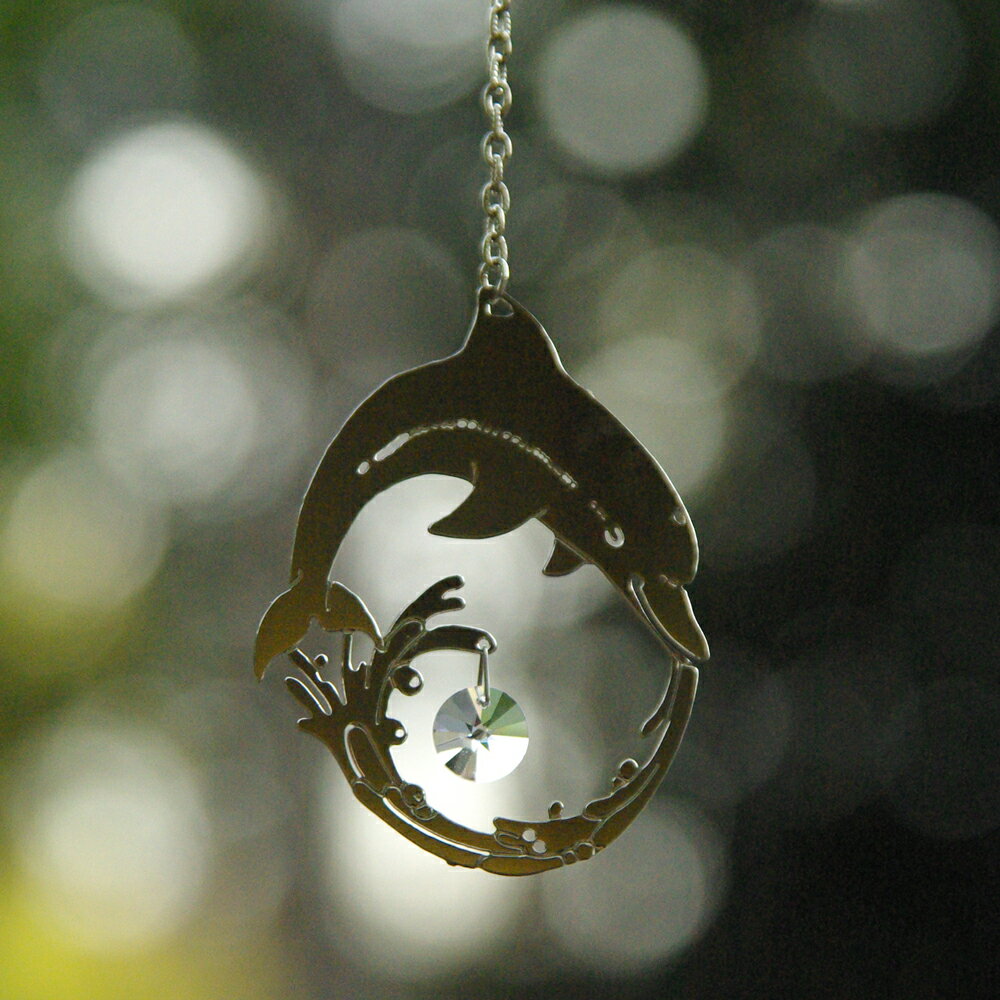 英国製 サンキャッチャー スワロフスキー付き 海豚 ドルフィン One World Crystal インテリア 欧州雑貨..