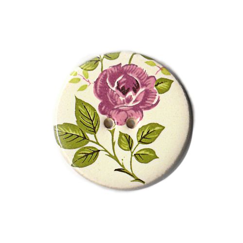 英国製 陶器ボタン ローズ 花柄 円形 24mm 二つ穴 ストックウェルセラミックス BF681 手作り ハンドメイド かわいい 薔薇 メール便OK