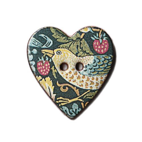 英国製 陶器ボタン ウィリアムモリス いちご泥棒 大サイズ ハート 28mm 二つ穴 ストックウェルセラミックス BH17 手作り ハンドメイド かわいい William Morris メール便OK