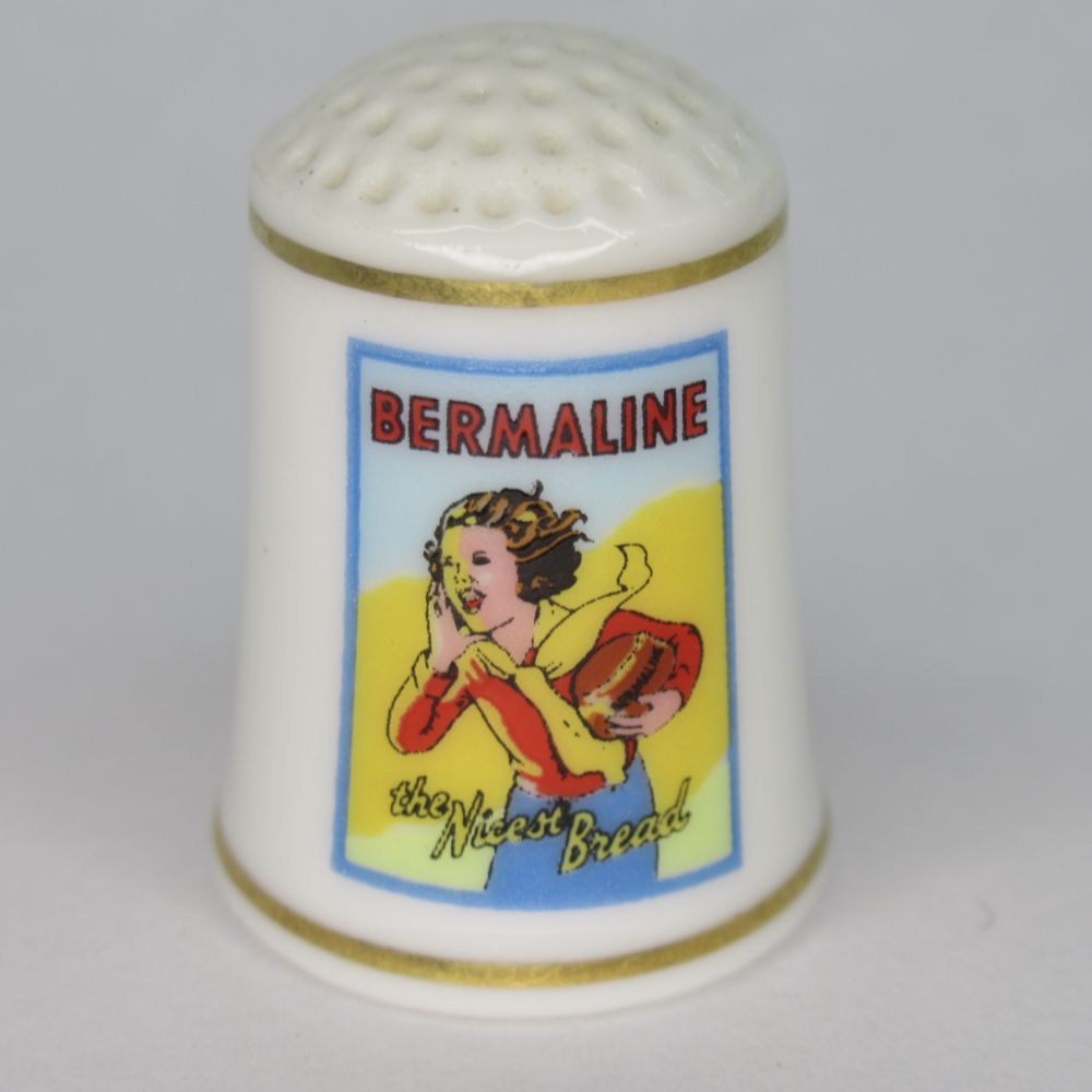 ヴィンテージ 陶磁器製 企業広告 シンブル Bermaline Bread バーマリンブレッド The Franklin Mint フランクリンミント アメリカ 1982年頃 アンティーク ソーイング 裁縫 アイテム インテリア 雑貨 かわいい 指貫 指ぬき レトロ
