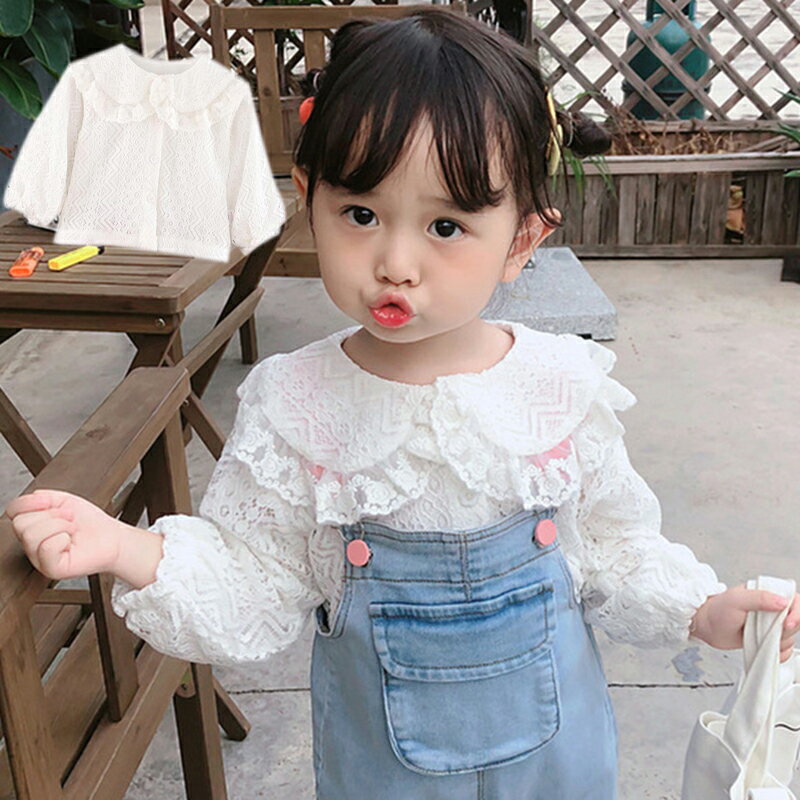 ブラウス シャツ 女の子 キッズトップス 長袖 襟付き 前開き ボタン式 レース付き 子供服 おしゃ