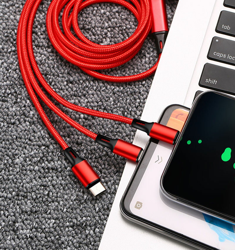 充電ケーブル3in1充電ケーブルiphone充電ケーブルtype-cライトニング/Type-C/MicroUSB充電ケーブル1本3役急速充電マイクロusb編組ナイロンiOSAndroid同時給電可能データ転送iPhone/iPad/Macbook多機種対応1.2Mブラックシルバーブルーレッド