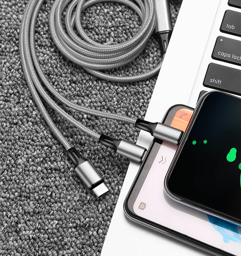充電ケーブル3in1充電ケーブルiphone充電ケーブルtype-cライトニング/Type-C/MicroUSB充電ケーブル1本3役急速充電マイクロusb編組ナイロンiOSAndroid同時給電可能データ転送iPhone/iPad/Macbook多機種対応1.2Mブラックシルバーブルーレッド