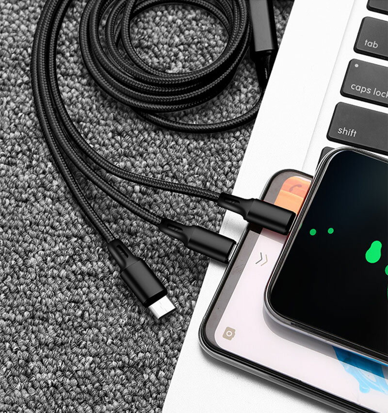 充電ケーブル3in1充電ケーブルiphone充電ケーブルtype-cライトニング/Type-C/MicroUSB充電ケーブル1本3役急速充電マイクロusb編組ナイロンiOSAndroid同時給電可能データ転送iPhone/iPad/Macbook多機種対応1.2Mブラックシルバーブルーレッド