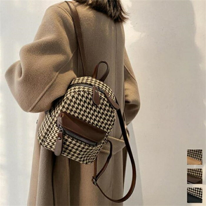 乐天商城 - ミニリュックサック 千鳥格子バックパック  レディース 軽量 軽い 大人 多収納 多機能 通勤 通学 ファッション 大人 おしゃれ バック レディース 可愛い 小さめ デイパック お出かけ 大人カジュアルバッグ おしゃれ コンパクトカバン ミニバッグ 韓国風