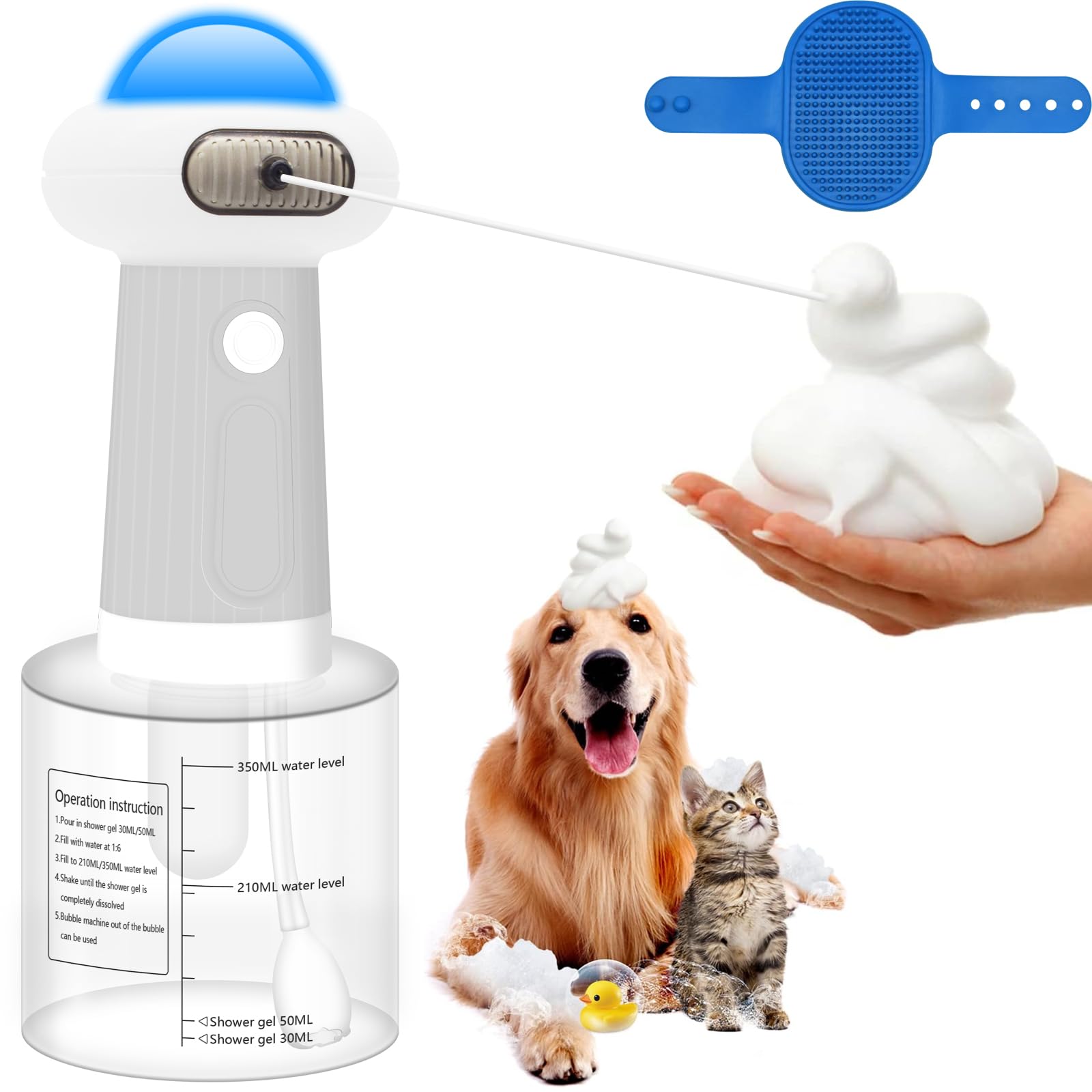 【限定15%クーポンOFF⇒2533円】犬 シャンプー 泡立て器【2024年新登場】ペット用 IPX7防水 磁気式充電 ソープディスペンサー 自動発泡犬用ソープディスペンサ 犬 猫 お風呂用品 400mlボトル 低騒音 割合の目盛り付 バスブラシ付き ペット用シャワー