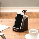 卓上 収納 小物入れ おしゃれ LUSSO スマホスタンド付き眼鏡スタンド 本革製 メンズ 男性 スマホ置き メガネスタンド 牛革 シック 大人