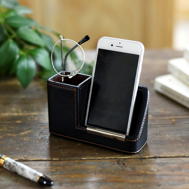 卓上 収納 小物入れ おしゃれ スマホスタンド付き眼鏡スタンド メンズ 男性 スマホ置き メガネスタンド シック 大人 シンプル プレゼント ギフト