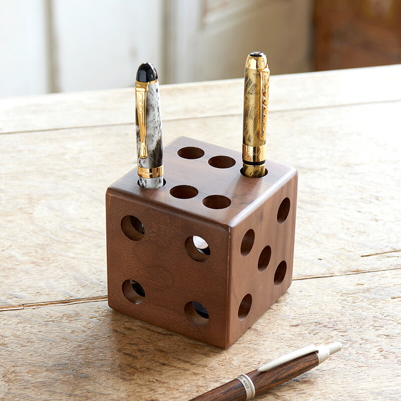ペン立て おしゃれ 木製 ペンスタンド ダイス インテリア 卓上 ナチュラル モダン ウォルナット ギフト プレゼント