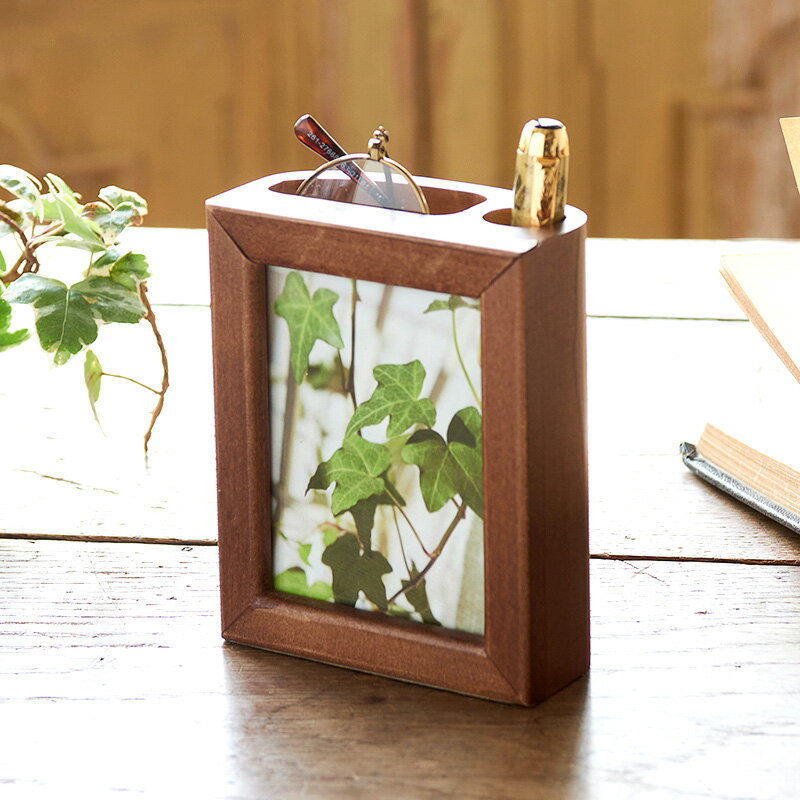 ペン立て おしゃれ 写真立て 木製 フォトフレーム付きペンスタンド インテリア 卓上 ナチュラル モダン ウォルナット ギフト プレゼント