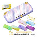 Nintendo Switch Lite用 2点セット 本体カバーと液晶保護フィルム 水彩画風 ソフトケース TPU マーブル グラデーション 油絵 着脱簡単 ...